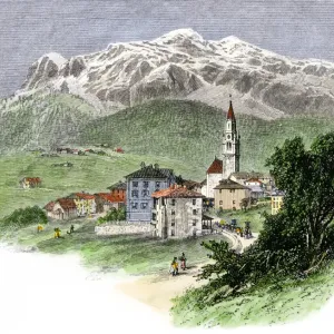 Italian village in the Dolomites, 1800s Italian village in the Dolomites, 1800s
