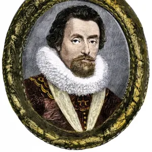 King James I of England Hand-colored Woodcut Print King James I of England Hand-colored Woodcut Print