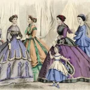 Color Lithograph Print of 1866 Ladies' Fashion Illustration Color Lithograph Print of 1866 Ladies' Fashion Illustration
