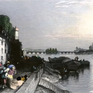 Loire River in Tours, France, early 1800s Loire River in Tours, France, early 1800s