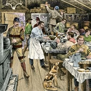 Lumberjacks having dinner, 1800s
