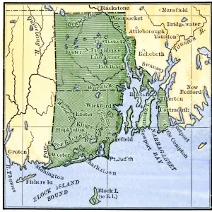 Map of colonial Rhode Island, 1660s