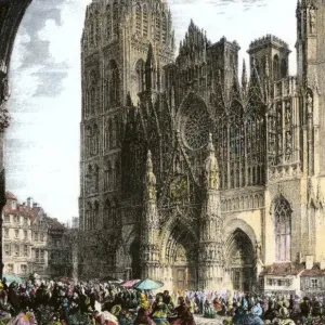 Marketplace on the street in front of Rouen Cathedral Marketplace on the street in front of Rouen Cathedral