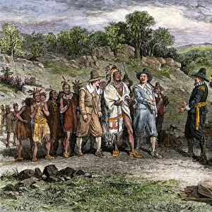 Massasoit visiting Plymouth colonists