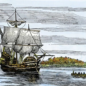 Mayflower passengers landing at Plymouth, 1620