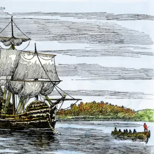 Mayflower passengers landing at Plymouth, 1620