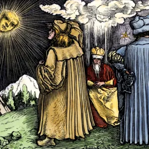 Medieval astronomers studying the sky