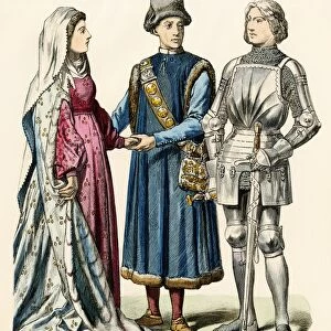 Medieval German couple and a knight