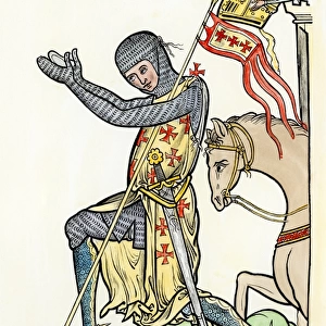 Medieval knight bowing before his lord