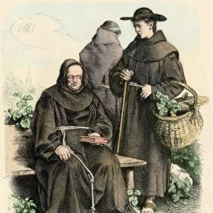 Medieval monks gardening vegetables