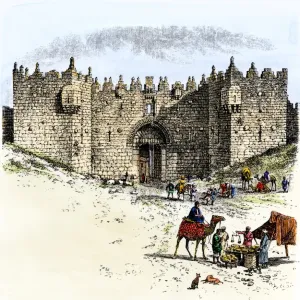 Merchants and camel caravans outside the Damascus Gate Merchants and camel caravans outside the Damascus Gate