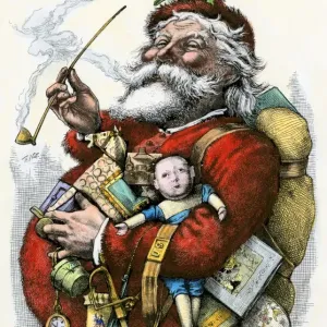 Merry Old Santa Claus Print, 19th-Century Woodcut Merry Old Santa Claus Print, 19th-Century Woodcut