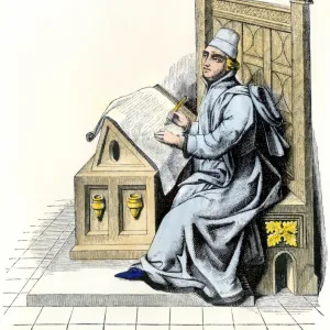 Monk copying a medieval manuscript