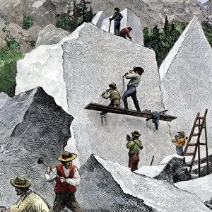 Mormons cutting stone for their temple, Utah