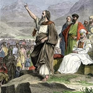 Moses reciting the Ten Commandments
