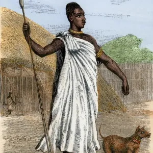 Hand-colored woodcut Print of Mutesa I Hand-colored woodcut Print of Mutesa I