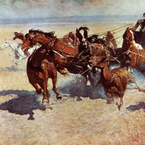 Native American attack on a western stagecoach