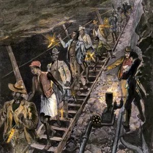 Native workers descending into a diamond mine print