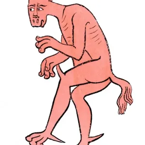Diablo inglés antiguo. Reproducción de madera coloreada de una ilustración medieval. Diablo inglés antiguo. Reproducción de madera coloreada de una ilustración medieval.