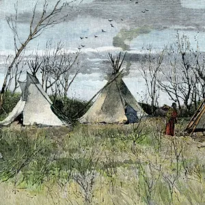 Omaha Indian village of tipis