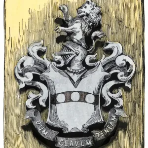 Penn family coat of arms. Hand-colored woodcut of a 19th-century ilustration