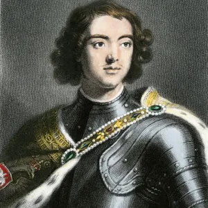 Peter the Great in Armor Print, Hand-Colored Engraving Peter the Great in Armor Print, Hand-Colored Engraving