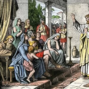 Peter preaching in the house of Cornelius