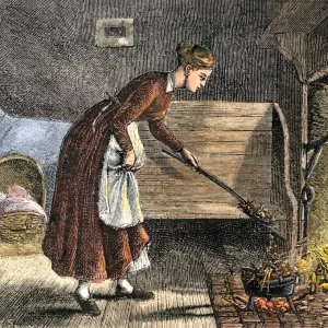 Print of Pioneer Mother Cooking with Bake-Kettle Print of Pioneer Mother Cooking with Bake-Kettle