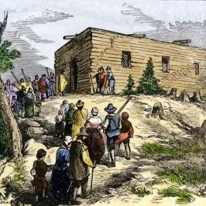 Plymouth colonists going to church