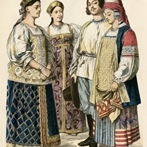 Polish women and a Russian couple, 1800s