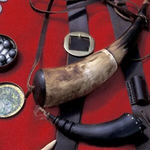 Powder horns and musket balls used in the fur trade