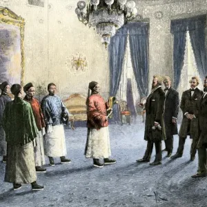 Print of President Hayes with Chinese Ambassador, 1878