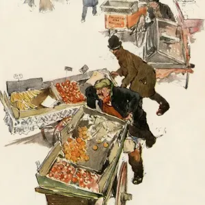 Color Print of New York City Fruit Vendors circa 1900 Color Print of New York City Fruit Vendors circa 1900