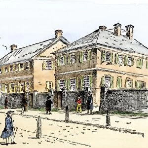 Quaker meetinghouse and academy, colonial Philadelphia