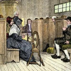 Quaker women spinning in church