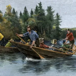 Hand-colored Woodcut Print of a 19th-century Bateau Race Hand-colored Woodcut Print of a 19th-century Bateau Race
