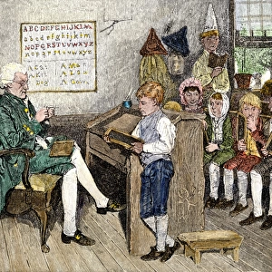 Reading lesson in a Pennsylvania classroom, 1700s