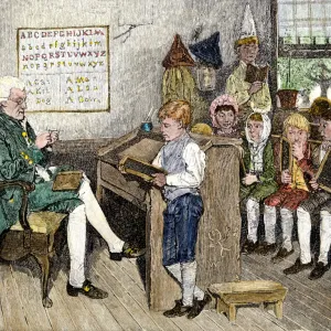 Reading lesson in a Pennsylvania classroom, 1700s