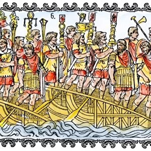 Roman army crossing the Danube