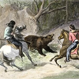 Roping a bear in California, 1800s