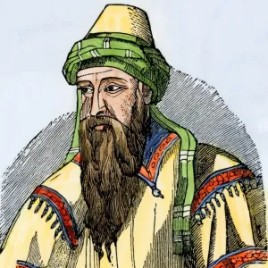 Saladin Print: Hand-colored woodcut of the Muslim commander