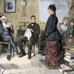 School board interviewing a teacher, 1800s