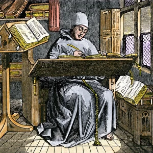 Scribe copying manuscripts in the Middle Ages
