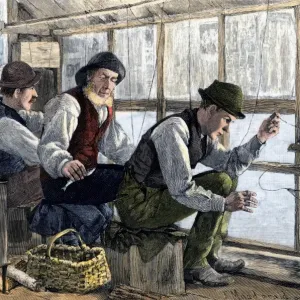 Smelt-fishing Print, Hand-colored Woodcut Smelt-fishing Print, Hand-colored Woodcut