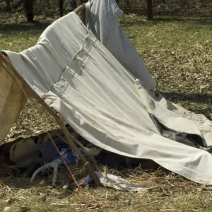 Soldiers tent at a Confederate encampment, Shiloh battlefield