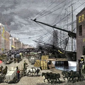 South Street docks in New York City, 1870s