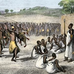 Speke entertained by the King of Uganda, 1861
