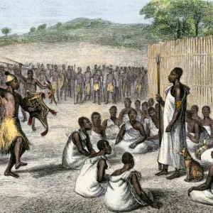 Speke entertained by the King of Uganda, 1861