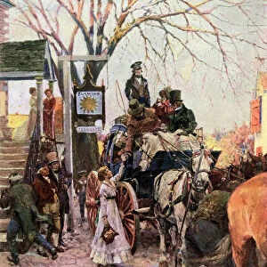 Stagecoach stop in a town along the post road