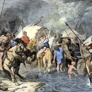 Teutonic tribes entering Gaul in ancient times